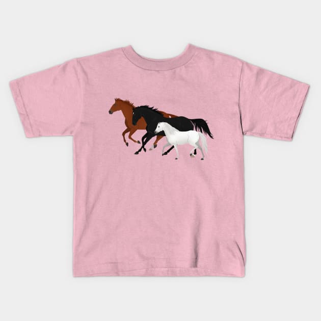 Black Beauty, Ginger, and Merrylegs - Equine Rampaige Kids T-Shirt by Equine Rampaige